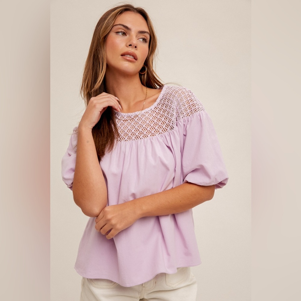 Hem & Thread Lilac Crochet Lace Accent Blouse